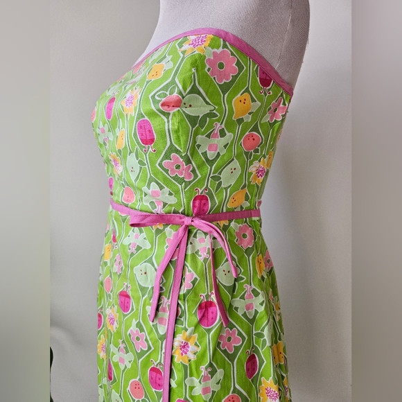 Lily Pulitzer Lime Green & Pink Ladybugs Fruit Geometric Print Strapless Dress 4 - Picture 7 of 17